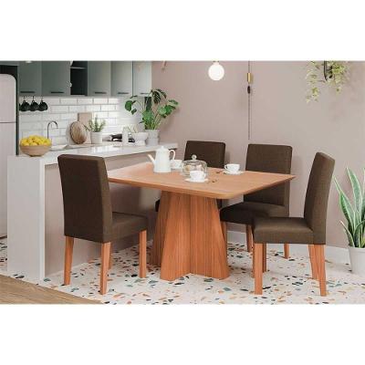 Sala de Jantar Maitê 4 Lugares Tampo MDF Cadeiras Suede Cinamomo 130X80CM Cimol Móveis