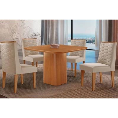 Sala de Jantar Maldivas 4 Lugares Tampo em MDF com Bordas Arredondadas Amadeirado 90X90CM Móveis