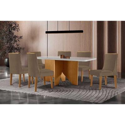 Sala de Jantar Mesa Nevada Curvo 6 Lugares Tampo em MDF com Bordas Arredondadas Amadeirado 180CM