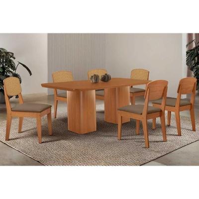 Sala de Jantar Maldivas Curvo 6 Lugares Tampo MDF com Cadeiras Estofadas Suede Capuccino 180CM