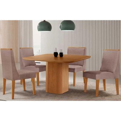 Sala de Jantar Maldivas 4 Lugares Tampo em MDF com Bordas Arredondadas Amadeirado 90x90CM Móveis