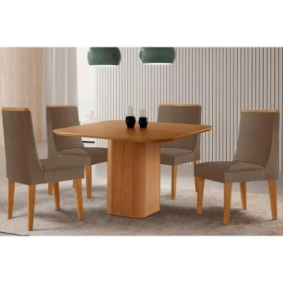 Sala de Jantar Maldivas 4 Lugares Tampo MDF Bordas Arredondadas Amadeirado 90X90CM Móveis Rufato