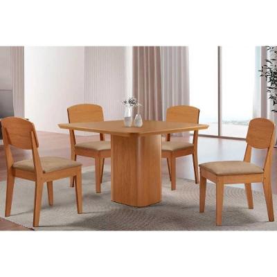 Sala de Jantar Maldivas 4 Lugares Tampo em MDF Bordas Arredondadas Linho Bege 90x90CM Móveis Rufato