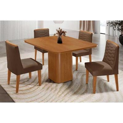 Sala de Jantar Maldivas 4 Lugares Tampo em MDF Suede Marrom 90x90cm Móveis Rufato