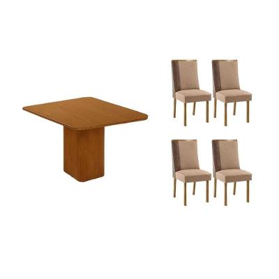 Sala de Jantar Maldivas 4 Lugares Tampo MDF Bordas Arredondadas Amadeirado 90x90cm Móveis Rufato