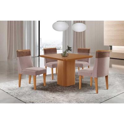 Sala de Jantar Maldivas 4 Lugares Tampo MDF Bordas Arredondadas Amadeirado 90X90CM Móveis Rufato