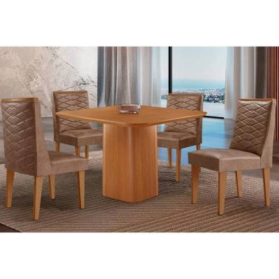 Sala de Jantar Maldivas 4 Lugares Tampo MDF Bordas Arredondadas Amadeirado 90x90cm Móveis Rufato