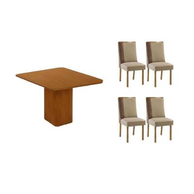 Sala de Jantar Maldivas 4 Lugares Tampo MDF Bordas Arredondadas Amadeirado 90X90CM Móveis Rufato