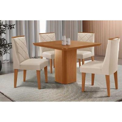 Sala de Jantar Maldivas 4 Lugares Tampo MDF Bordas Arredondadas Amadeirado 90X90CM Móveis Rufato