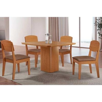 Sala de Jantar Maldivas 4 Lugares Tampo MDF Bordas Arredondadas Amadeirado 90x90cm Móveis Rufato
