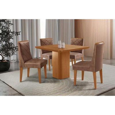 Sala de Jantar Maldivas 4 Lugares Tampo MDF Bordas Arredondadas Amadeirado 90X90CM Móveis Rufato