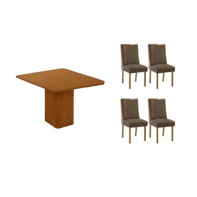 Sala de Jantar Maldivas 4 Lugares Tampo MDF Bordas Arredondadas Amadeirado 90X90CM Móveis Rufato