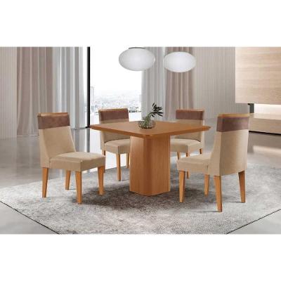 Sala de Jantar Maldivas 4 Lugares Tampo MDF Bordas Arredondadas Bege 90X90CM Móveis Rufato