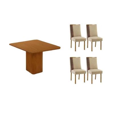 Sala de Jantar Maldivas 4 Lugares Tampo MDF Bordas Arredondadas Bege 90X90CM Móveis Rufato