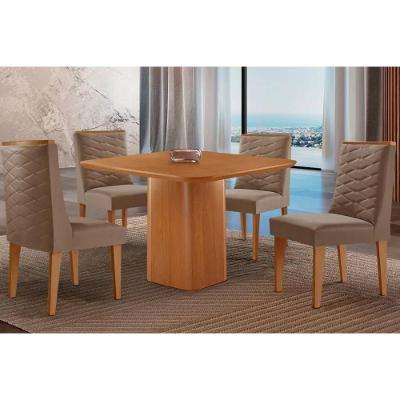 Sala de Jantar Maldivas 4 Lugares Tampo MDF Bordas Arredondadas Capuccino 90x90cm Móveis Rufato