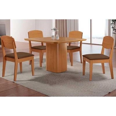 Sala de Jantar Maldivas 4 Lugares Tampo MDF Bordas Arredondadas Marrom 90X90CM Móveis Rufato