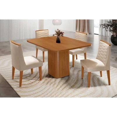 Sala de Jantar Maldivas 4 Lugares Tampo MDF Bordas Arredondadas Suede Creme 90x90cm Móveis Rufato