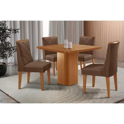 Sala de Jantar Maldivas 4 Lugares Tampo MDF Bordas Arredondadas Marrom 90X90CM Móveis Rufato