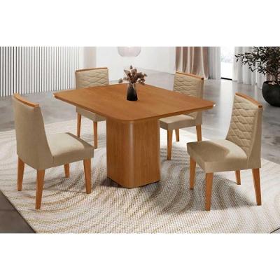 Sala de Jantar Maldivas 4 Lugares Tampo MDF Bordas Arredondadas Linho Bege 90x90CM Móveis Rufato