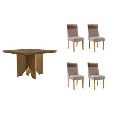 Sala de Jantar Nevada 4 Lugares Tampo MDF Canto Curvo 90X90CM Amadeirado Móveis Rufato