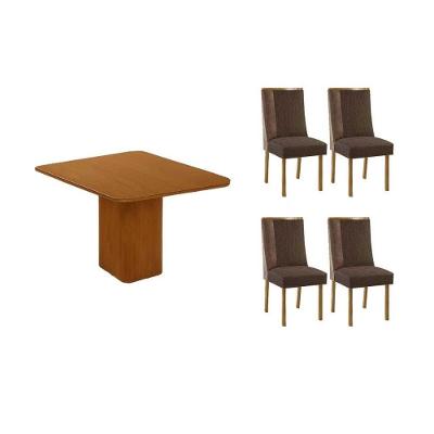 Sala de Jantar Maldivas 4 Lugares Tampo MDF Bordas Arredondadas Suede Marrom 90x90cm Móveis Rufato