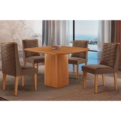 Sala de Jantar Maldivas 4 Lugares Tampo MDF Bordas Arredondadas Suede Marrom 90X90CM Móveis Rufato