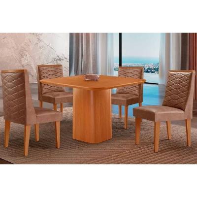 Sala de Jantar Maldivas 4 Lugares Tampo MDF Cadeiras Estofadas Capuccino 90CM Móveis Rufato