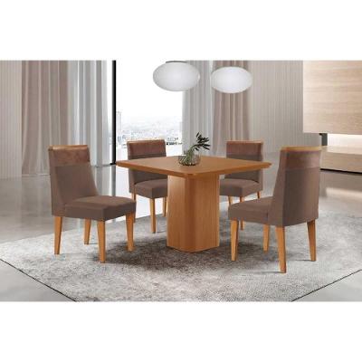 Sala de Jantar Maldivas 4 Lugares Tampo MDF Bordas Arredondadas Suede Marrom 90x90cm Móveis Rufato