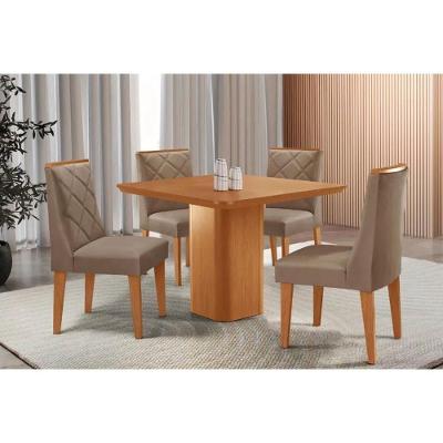Sala de Jantar Maldivas 4 Lugares Tampo MDF com Cadeiras Estofadas Capuccino 90CM Móveis Rufato