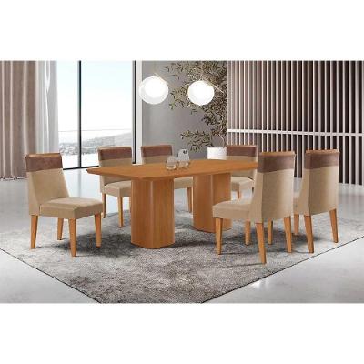 Sala de Jantar Maldivas 6 Lugares Tampo em MDF Canto Curvo 180X90CM Bege Móveis Rufato