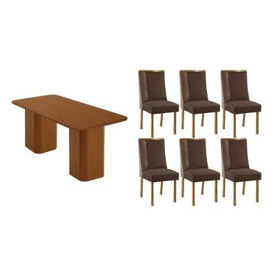 Sala de Jantar Maldivas 6 Lugares Tampo em MDF Canto Curvo Amadeirado 180x90cm Móveis Rufato