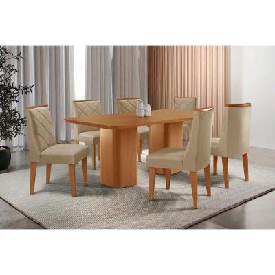 Sala de Jantar Maldivas 6 Lugares Tampo em MDF com Cadeiras Estofadas Linho Bege 180X90CM Móveis
