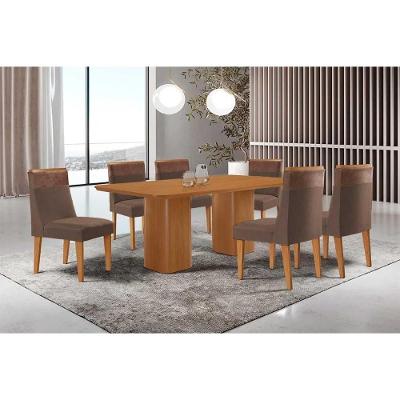 Sala de Jantar Maldivas 6 Lugares Tampo MDF Canto Curvo 180X90CM Suede Marrom Móveis Rufato