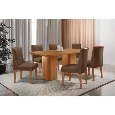 Sala de Jantar Maldivas 6 Lugares Tampo em MDF com Cadeiras Estofadas Suede Marrom 180X90CM Móveis