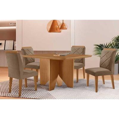 Sala de Jantar Nevada 4 Lugares Tampo MDF com Canto Curvo 90X90CM Suede Capuccino Móveis Rufato