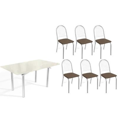 Sala de Jantar Elba 6 Lugares Tampo MDF com Vidro Madeirado 160CM Kappesberg