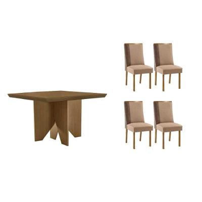 Sala de Jantar Nevada 4 Lugares Tampo MDF com Canto Curvo 90x90cm Amadeirado Móveis Rufato