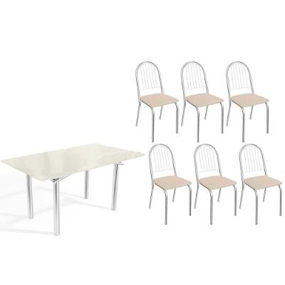 Sala de Jantar Elba 6 Lugares Tampo MDF com Vidro Madeirado 160CM Kappesberg