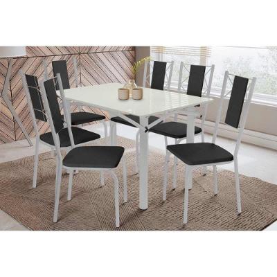 Sala de Jantar Elba 6 Lugares Tampo MDF com Vidro Madeirado Off White 120CM Kappesberg