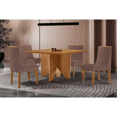 Sala de Jantar Nevada 4 Lugares Tampo MDF Canto Curvo 90x90cm Amadeirado Móveis Rufato