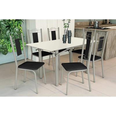Sala de Jantar Elba 6 Lugares Tampo MDF com Vidro Off White 160CM Kappesberg