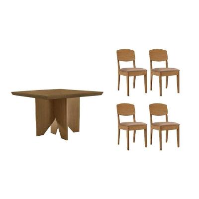 Sala de Jantar Nevada 4 Lugares Tampo MDF Canto Curvo 90x90cm Linho Capuccino Móveis Rufato