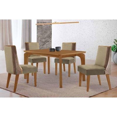 Sala de Jantar Londrina 4 Lugares Tampo MDF Bordas Arredondadas Amadeirado 120x80cm Móveis Rufato