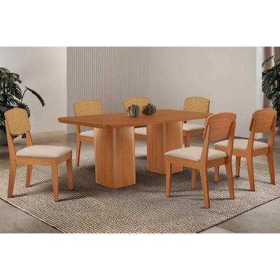 Sala de Jantar Maldivas Curvo 6 Lugares Tampo MDF Suede Creme 180CM Móveis Rufato