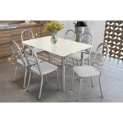 Sala de Jantar Elba 6 Lugares Tampo MDF com Vidro Off White 120CM Kappesberg