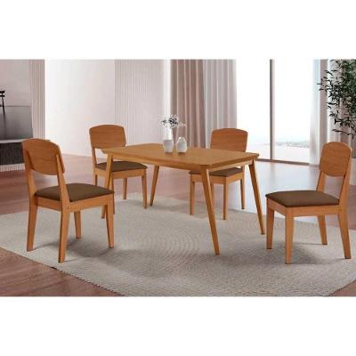Sala de Jantar Havana 4 Lugares Tampo MDF Cadeiras Suede Marrom 120CM Móveis Rufato