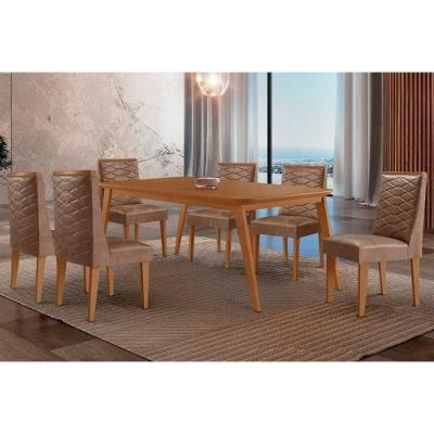 Sala de Jantar Havana Curvo 6 Lugares Tampo MDF com Design Retangular 180CM Café Móveis Rufato
