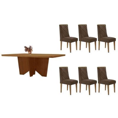 Sala de Jantar Nevada 6 Lugares Tampo em MDF Amadeirado 180x90cm Móveis Rufato