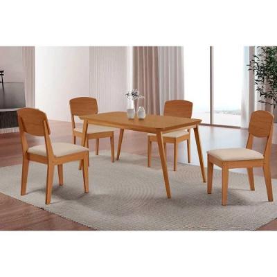 Sala de Jantar Havana 4 Lugares Tampo MDF Cadeiras Suede Creme 120CM Móveis Rufato