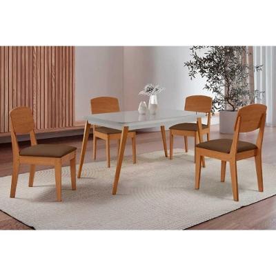 Sala de Jantar Havana 4 Lugares Tampo MDF com Bordas Arredondadas Off White 120CM Móveis Rufato